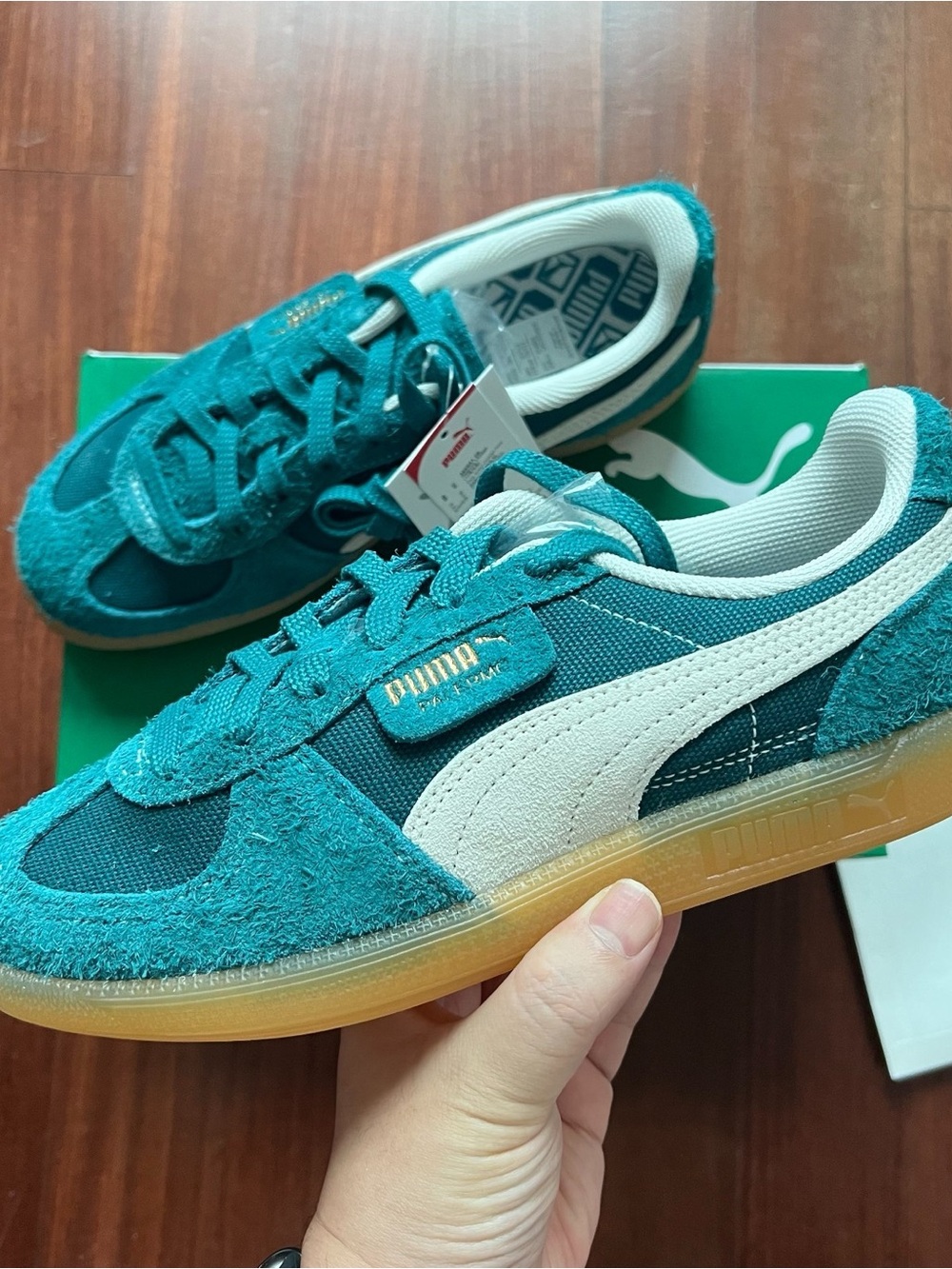 Puma Teal Suede and White Formstrip Athletic Sneakers